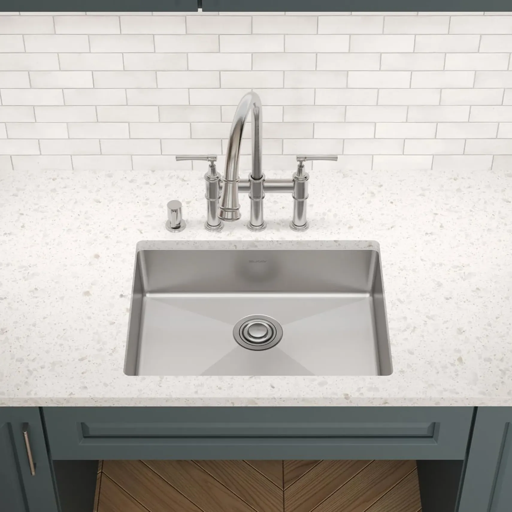 Elkay Crosstown 25" Dual Mount Stainless Steel ADA Kitchen Sink, Polished Satin, 4 Faucet Holes, ECTSRAD2522604