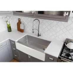 Elkay Crosstown 36" Stainless Steel Farmhouse Kitchen Sink for Interchangeable Apron, 16 Gauge, Polished Satin, CTXF134179R