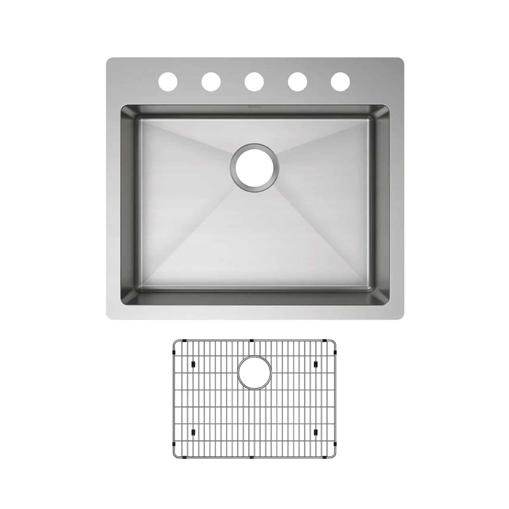 Elkay Crosstown 25" Stainless Steel Kitchen Sink Kit, Polished Satin, 5 Faucet Hole, ECTSRAD25226TBG5