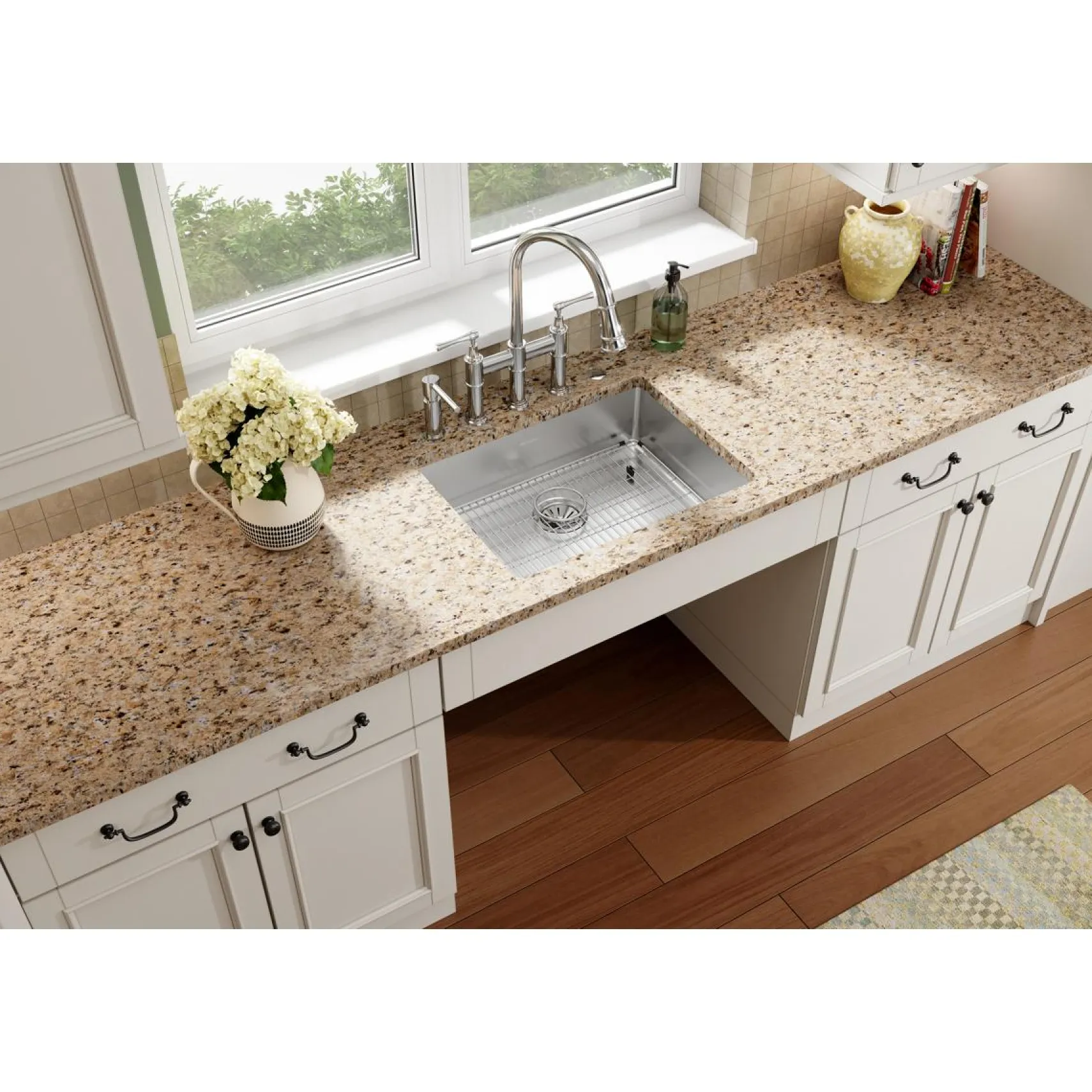 Elkay Crosstown 25" Stainless Steel Kitchen Sink Kit, Polished Satin, 5 Faucet Hole, ECTSRAD25226TBG5