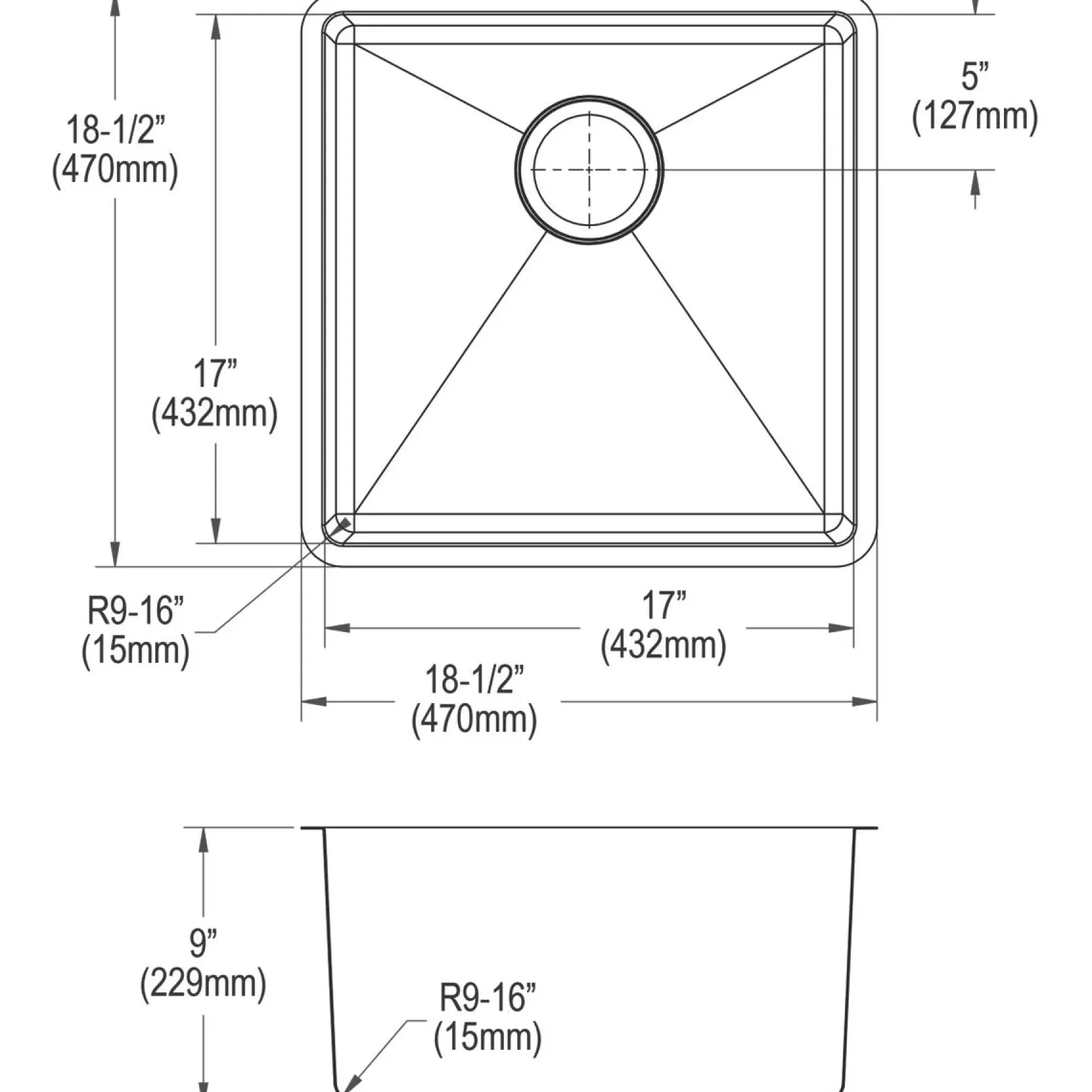 Elkay Crosstown 19" Stainless Steel Kitchen Sink, 18 Gauge, Polished Satin, ECTRU17179TC
