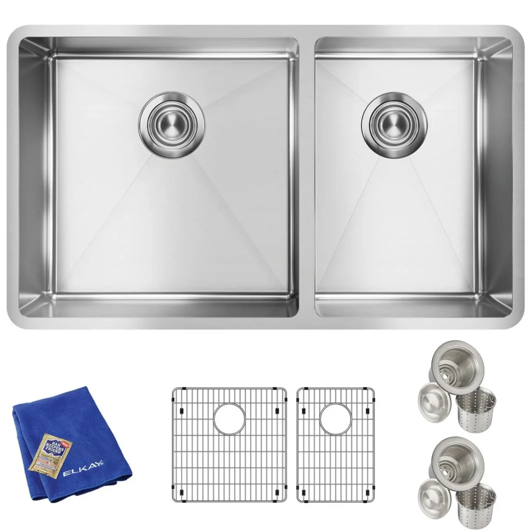 Elkay Crosstown 32" Stainless Steel Kitchen Sink, 60/40 Double Bowl, 18 Gauge, Polished Satin, ECTRU32179RTC