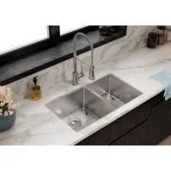Elkay Crosstown 32" Stainless Steel Kitchen Sink, 60/40 Double Bowl, 18 Gauge, Polished Satin, ECTRU32179RTC