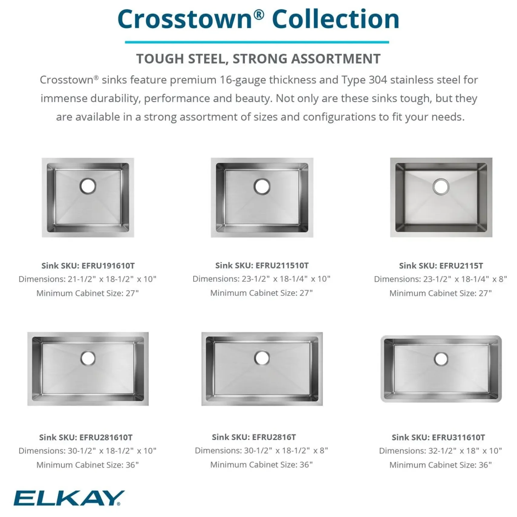 Elkay Crosstown 26" Stainless Steel Kitchen Sink, 18 Gauge, Polished Satin, ECTRU24179RT