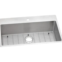 Elkay Crosstown 33" Stainless Steel Kitchen Sink Kit, Polished Satin, 1 Faucet Hole, ECTSRS33229TBG1