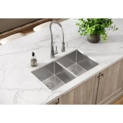 Elkay Crosstown 32" Stainless Steel Kitchen Sink, 50/50 Double Bowl, 18 Gauge, Polished Satin, ECTRU31179T