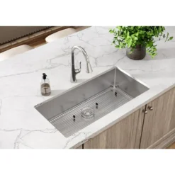 Elkay Crosstown 37" Stainless Steel Kitchen Sink, 18 Gauge, Polished Satin, ECTRU35179TC