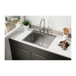 Elkay Crosstown 25" Stainless Steel Kitchen Sink Kit, Polished Satin, 3 Faucet Hole, ECTSR25229TBG3