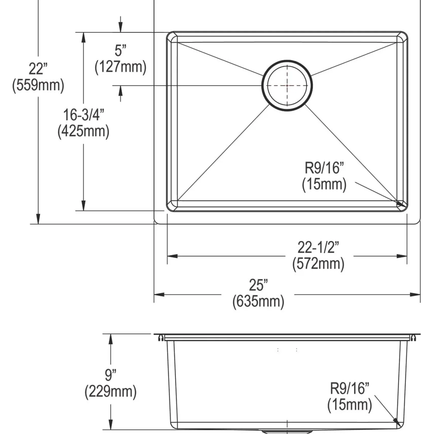 Elkay Crosstown 25" Stainless Steel Kitchen Sink Kit, Polished Satin, 3 Faucet Hole, ECTSR25229TBG3