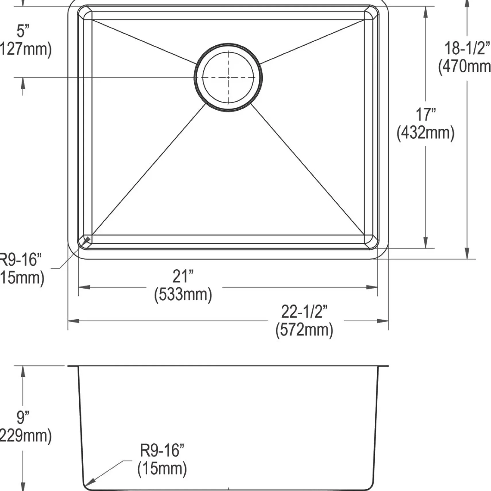 Elkay Crosstown 23" Stainless Steel Kitchen Sink, 18 Gauge, Polished Satin, ECTRU21179TC