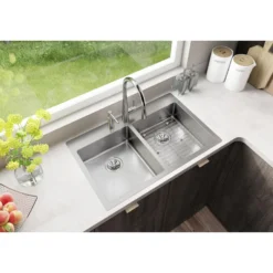 Elkay Crosstown 33" Stainless Steel Kitchen Sink, 50/50 Double Bowl, 18 Gauge, Sink Kit, Polished Satin, 5 Faucet Hole, ECTSRAD33226TBG5
