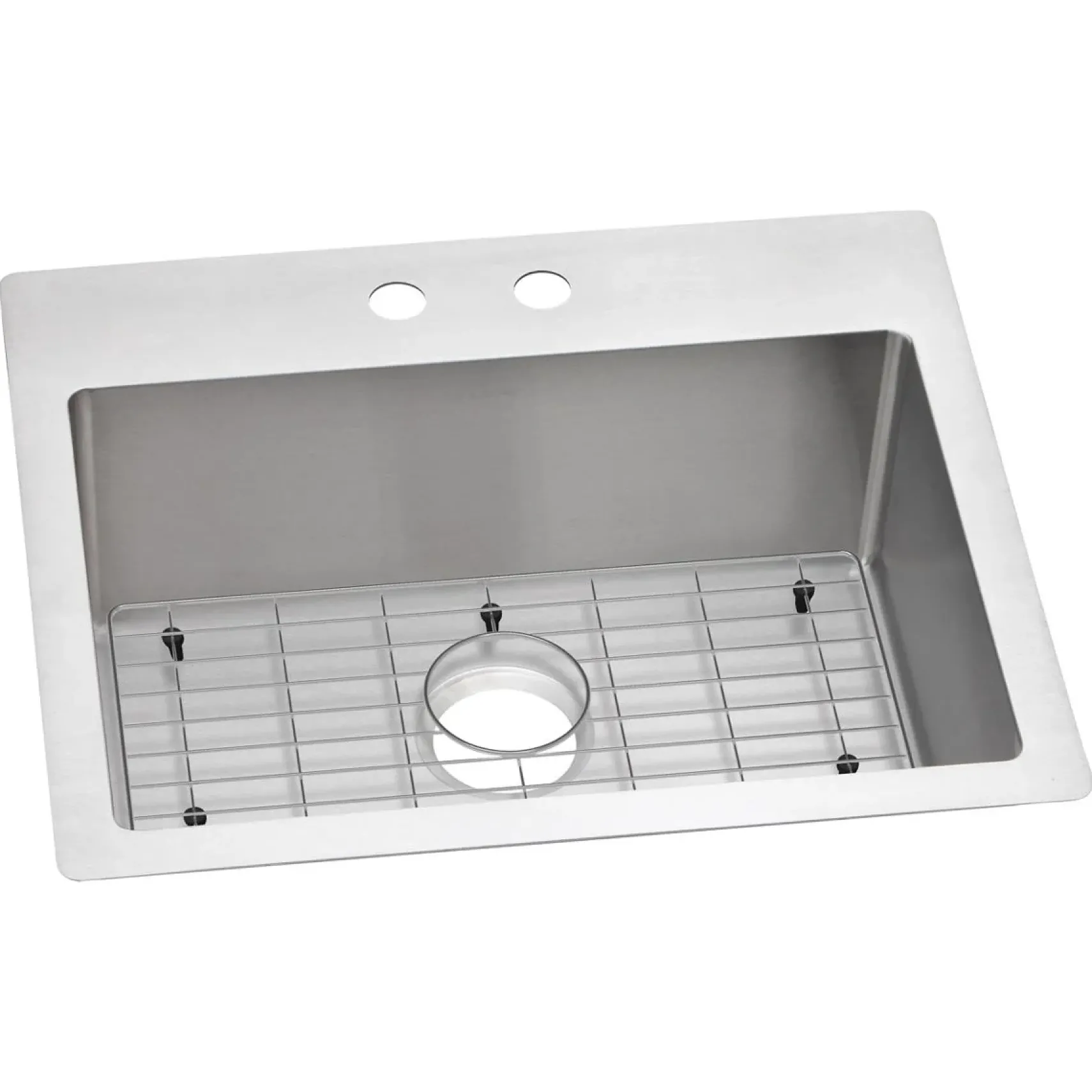 Elkay Crosstown 25" Stainless Steel Kitchen Sink Kit, Polished Satin, 2 Faucet Hole, ECTSR25229TBG2