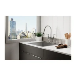 Elkay Crosstown 25" Stainless Steel Kitchen Sink Kit, Polished Satin, 4 Faucet Hole, ECTSR25229TBG4
