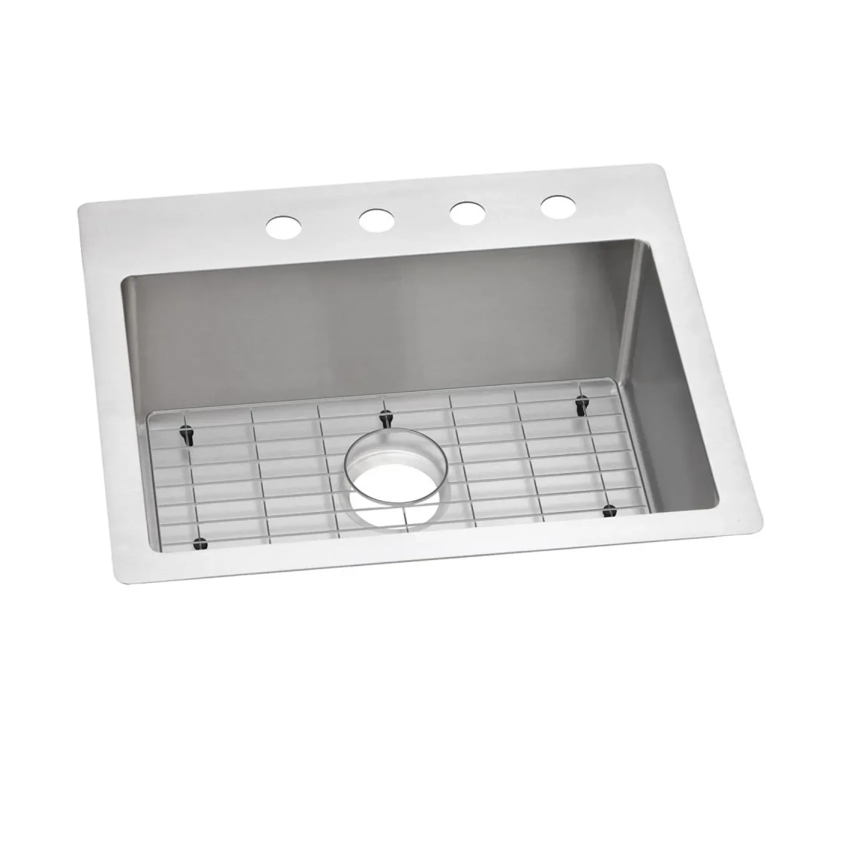 Elkay Crosstown 25" Stainless Steel Kitchen Sink Kit, Polished Satin, 4 Faucet Hole, ECTSR25229TBG4
