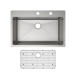 Elkay Crosstown 33" Stainless Steel Kitchen Sink Kit, Polished Satin, FR2 Faucet Hole, ECTSRS33229TBGFR2