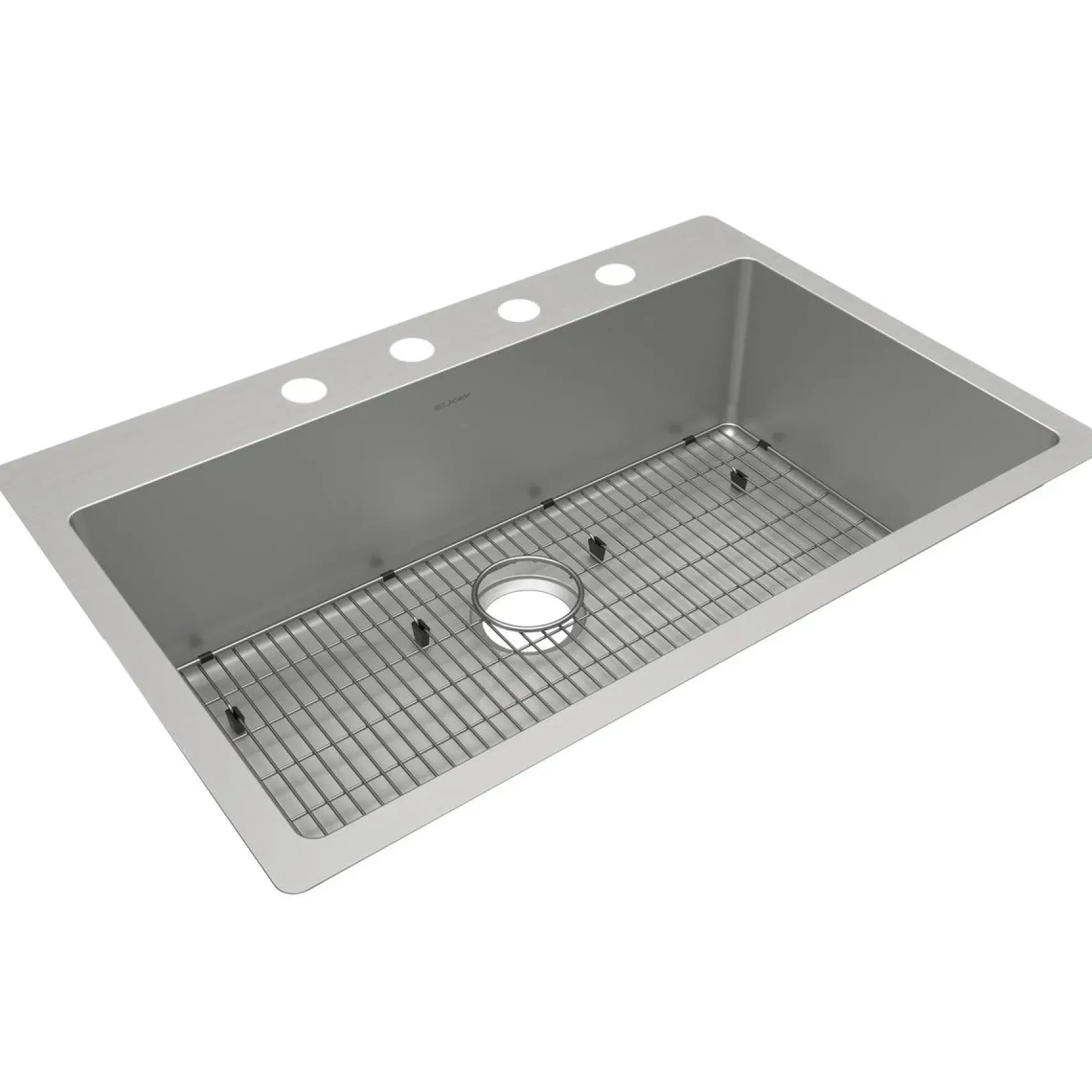 Elkay Crosstown 33" Stainless Steel Kitchen Sink Kit, Polished Satin, 4 Faucet Hole, ECTSRS33229TBG4
