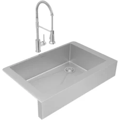 Elkay Crosstown 36" Stainless Steel Farmhouse Sink with Faucet, Polished Satin, 18 Gauge, ECTRUF30179RFCC