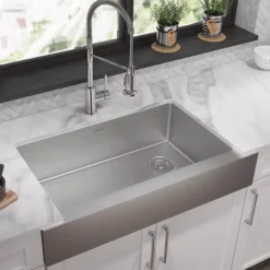 Elkay Crosstown 36" Stainless Steel Farmhouse Sink with Faucet, Polished Satin, 18 Gauge, ECTRUF30179RFCC