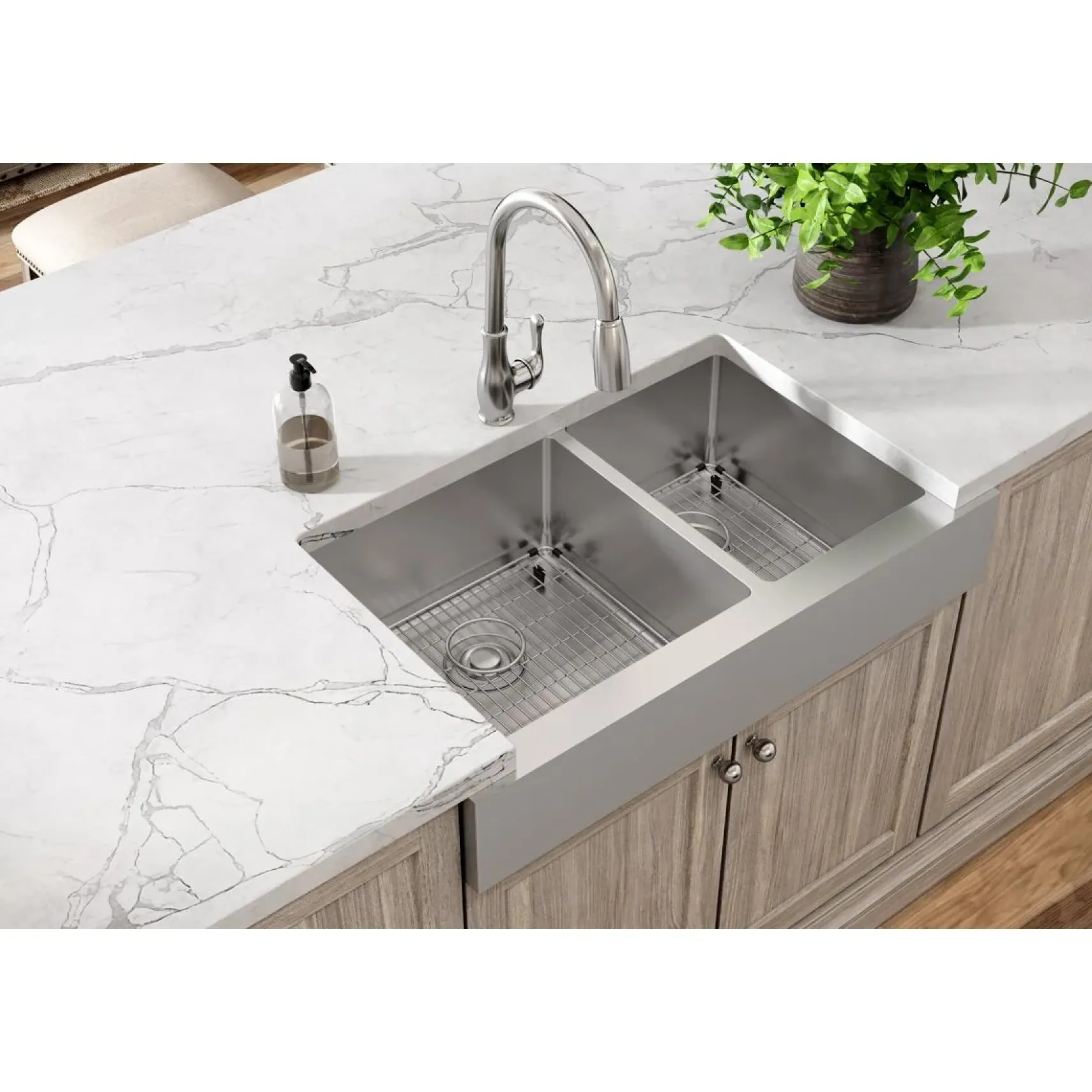 Elkay Crosstown 36" Stainless Steel Farmhouse Kitchen Sink, 60/40 Double Bowl, 18 Gauge, Polished Satin, ECTRUF32179RC