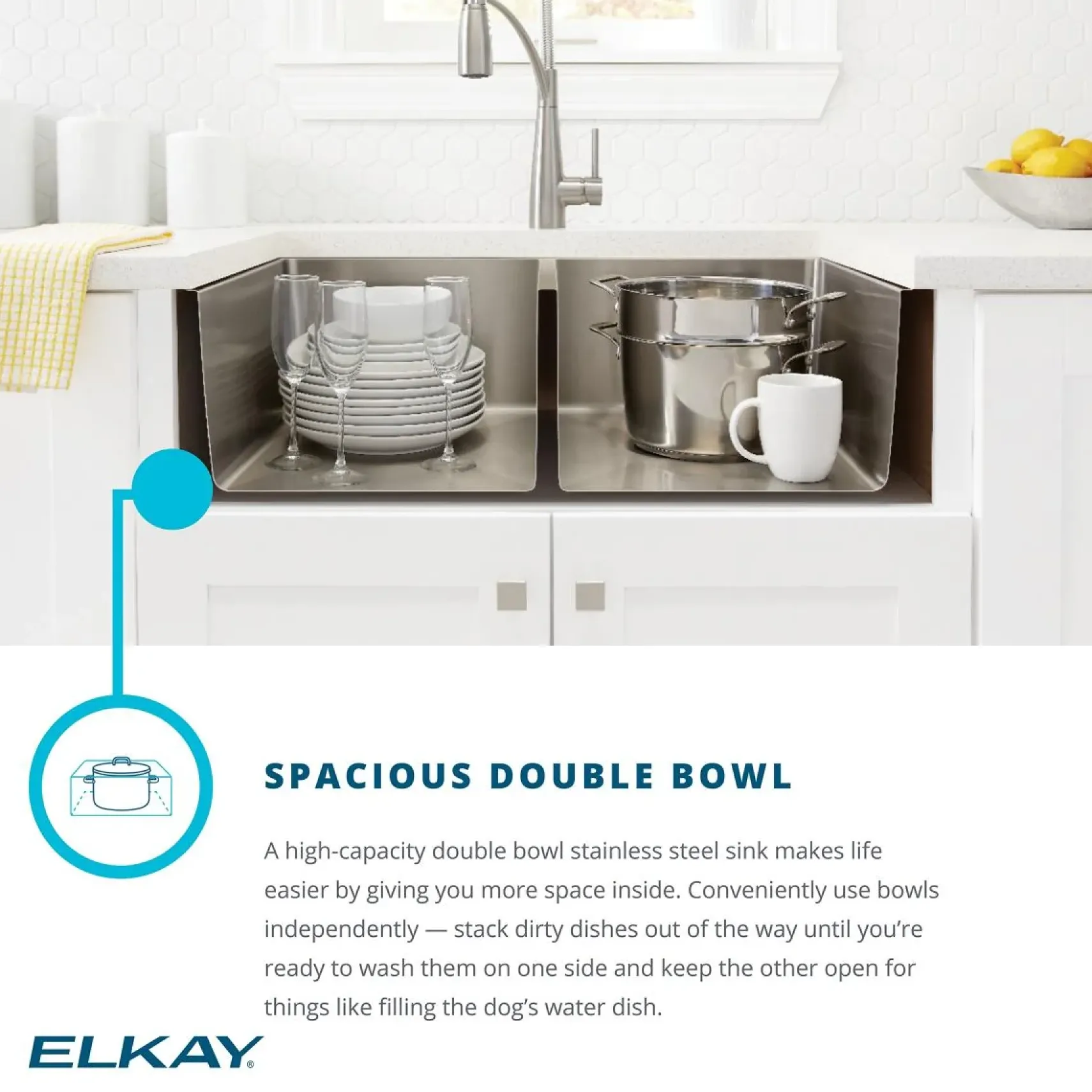 Elkay Crosstown 36" Stainless Steel Farmhouse Kitchen Sink, 60/40 Double Bowl, 18 Gauge, Polished Satin, ECTRUF32179RC