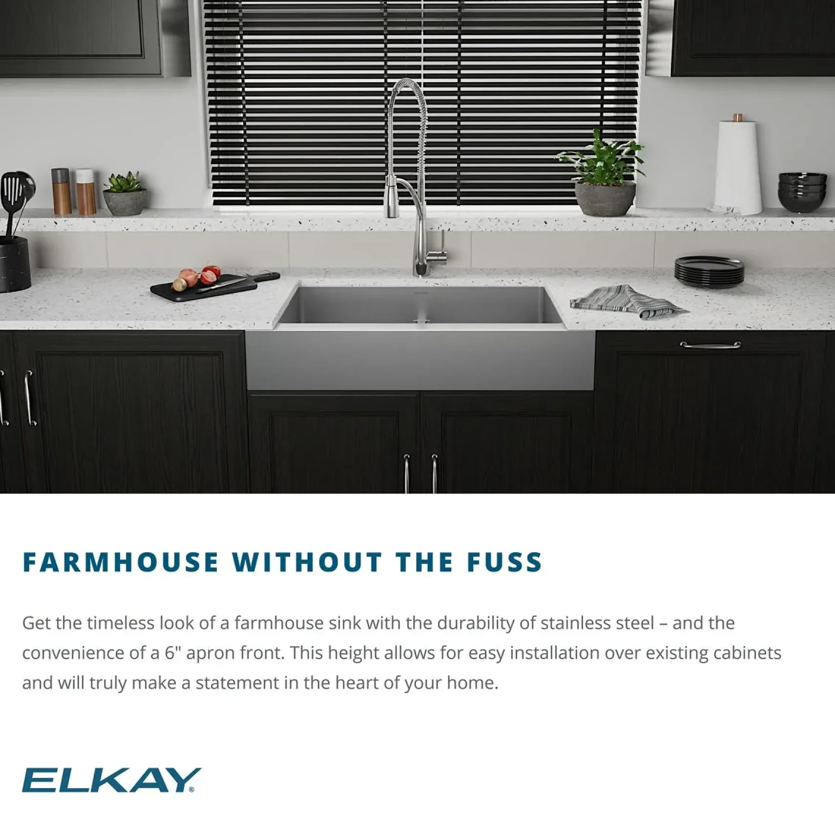 Elkay Crosstown 36" Stainless Steel Farmhouse Kitchen Sink, 18 Gauge, Polished Satin, ECTRUF30179RC