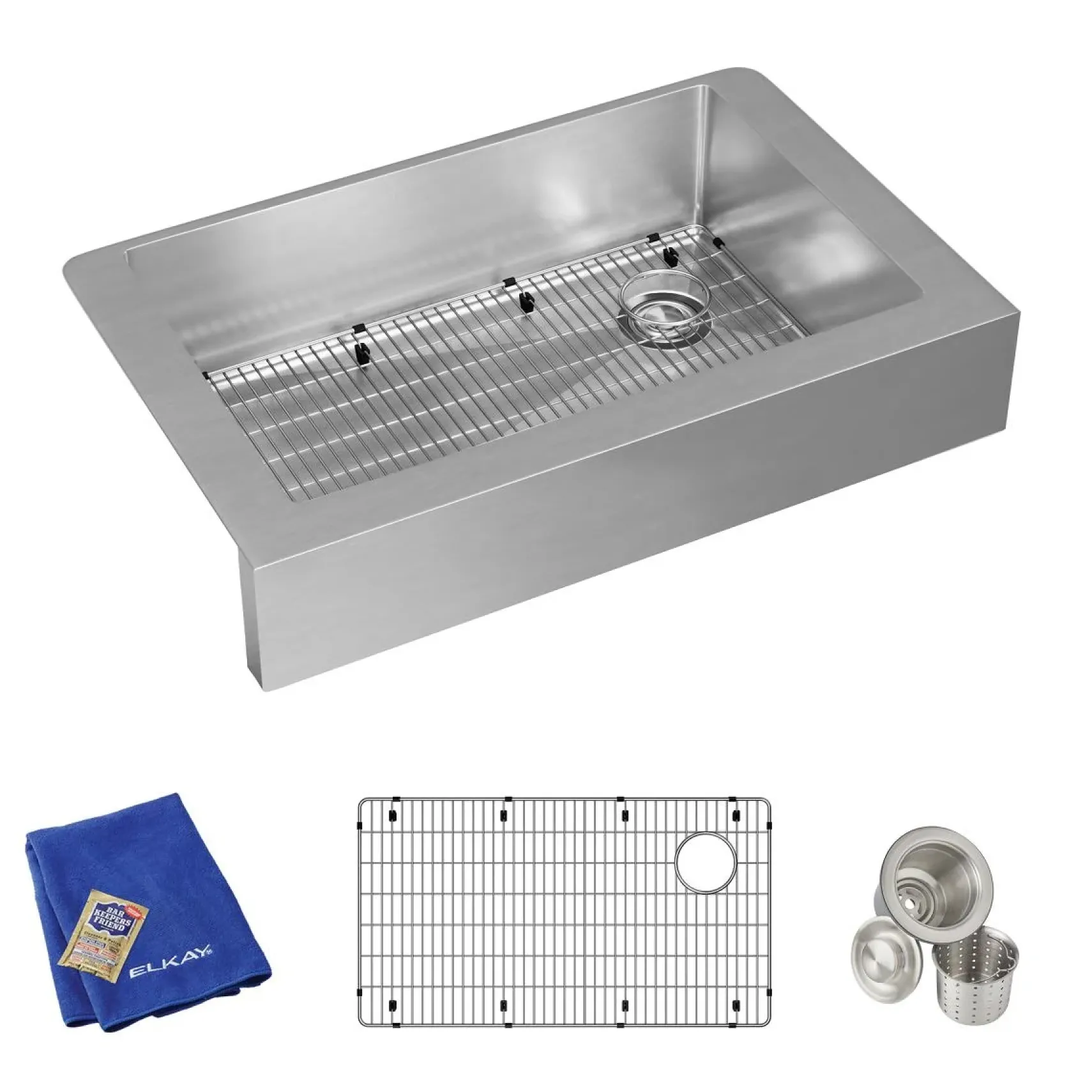 Elkay Crosstown 36" Stainless Steel Farmhouse Kitchen Sink, 18 Gauge, Polished Satin, ECTRUF30179RC