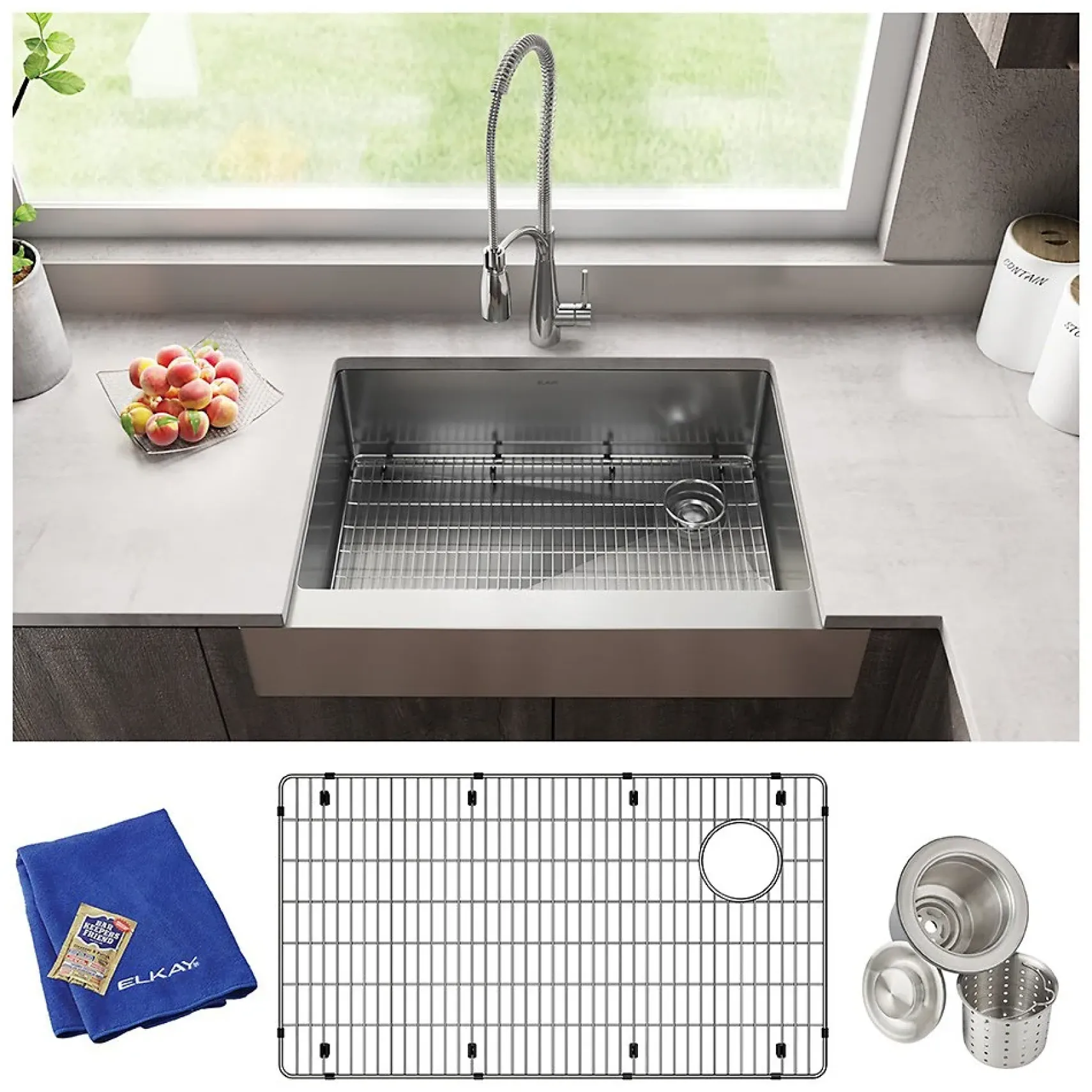 Elkay Crosstown 36" Stainless Steel Farmhouse Kitchen Sink, 18 Gauge, Polished Satin, ECTRUF30179RC