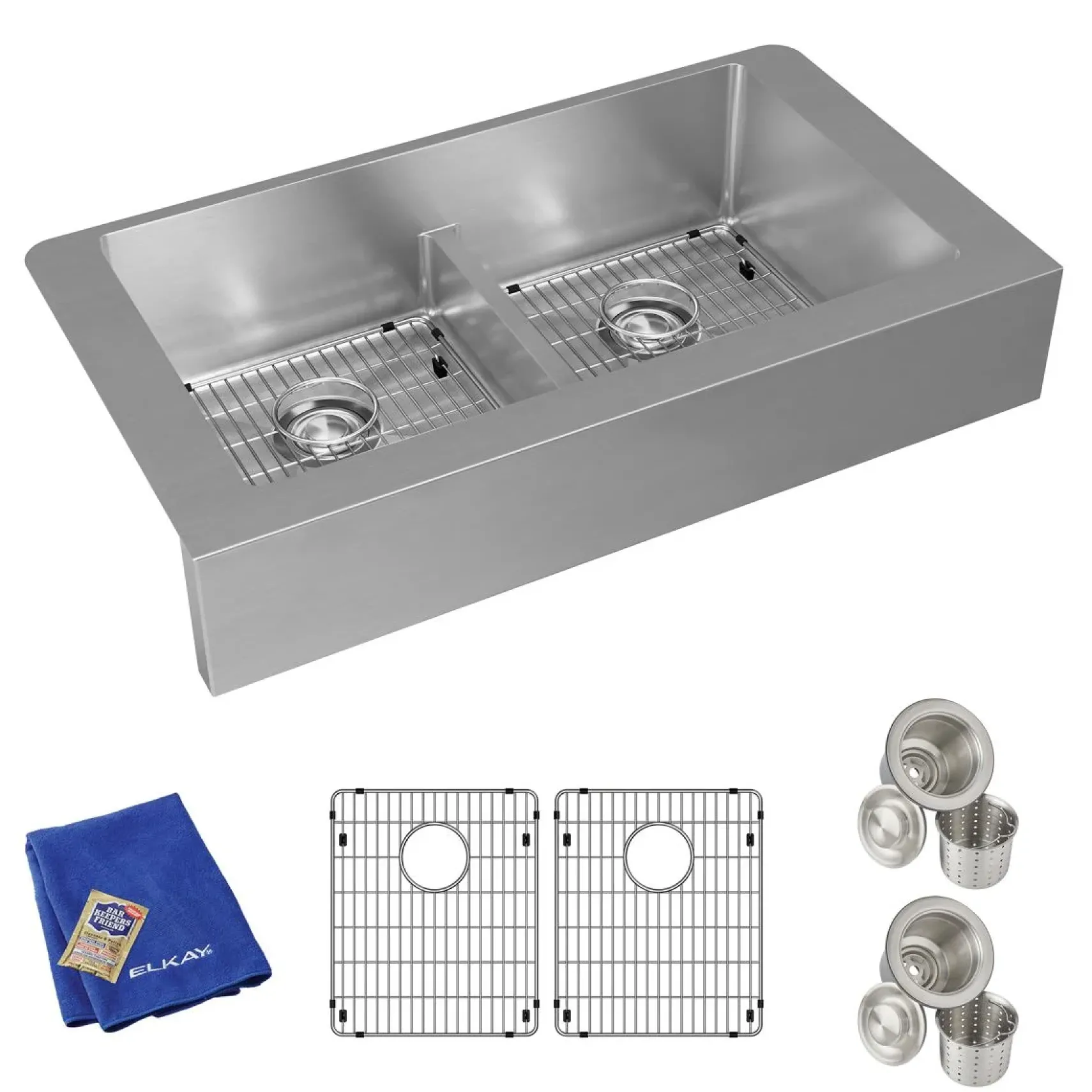 Elkay Crosstown 36" Stainless Steel Farmhouse Kitchen Sink, 50/50 Double Bowl, 18 Gauge, Polished Satin, ECTRUFA32179C