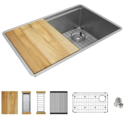 Elkay Crosstown 29" Undermount Stainless Steel Workstation Kitchen Sink with Accessories, Polished Satin, 18 Gauge, ECTRU27169RW