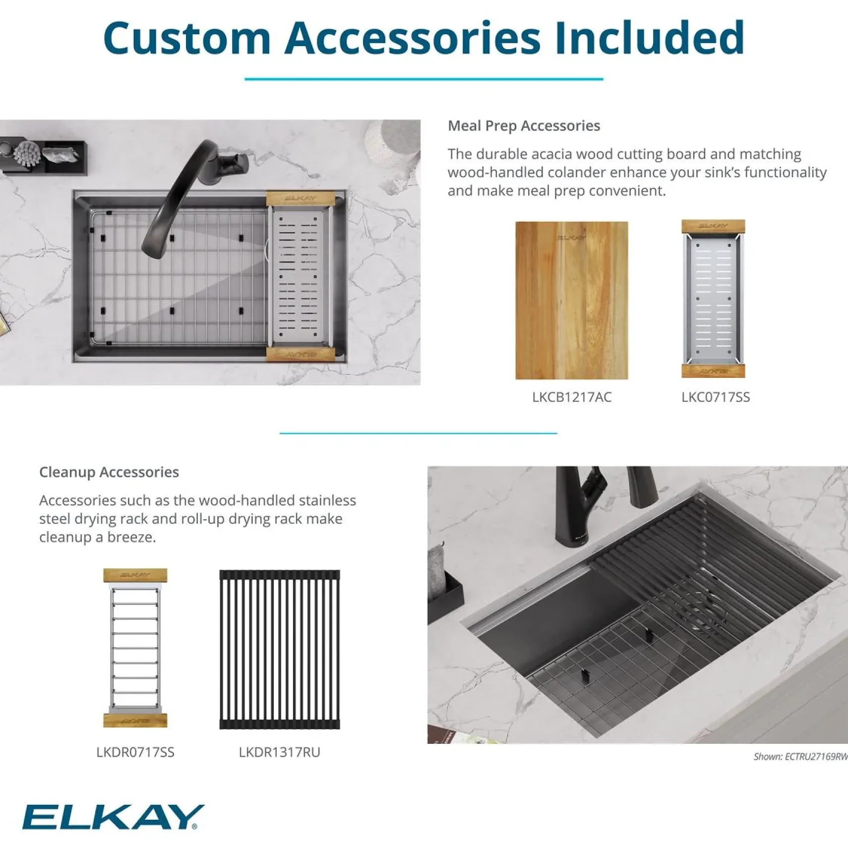 Elkay Crosstown 29" Undermount Stainless Steel Workstation Kitchen Sink with Accessories, Polished Satin, 18 Gauge, ECTRU27169RW