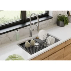 Elkay Crosstown 32" Undermount Stainless Steel Workstation Kitchen Sink Kit with Accessories, Single Bowl, Polished Satin, 18 Gauge, ECTRU30169RTWC
