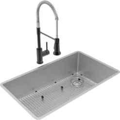 Elkay Crosstown 32" Undermount Stainless Steel Kitchen Sink with Faucet, Polished Satin, 18 Gauge, ECTRU30179RTFBC