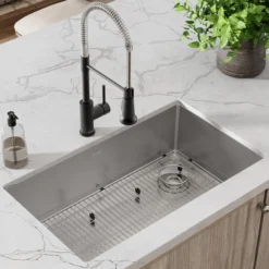 Elkay Crosstown 32" Undermount Stainless Steel Kitchen Sink with Faucet, Polished Satin, 18 Gauge, ECTRU30179RTFBC