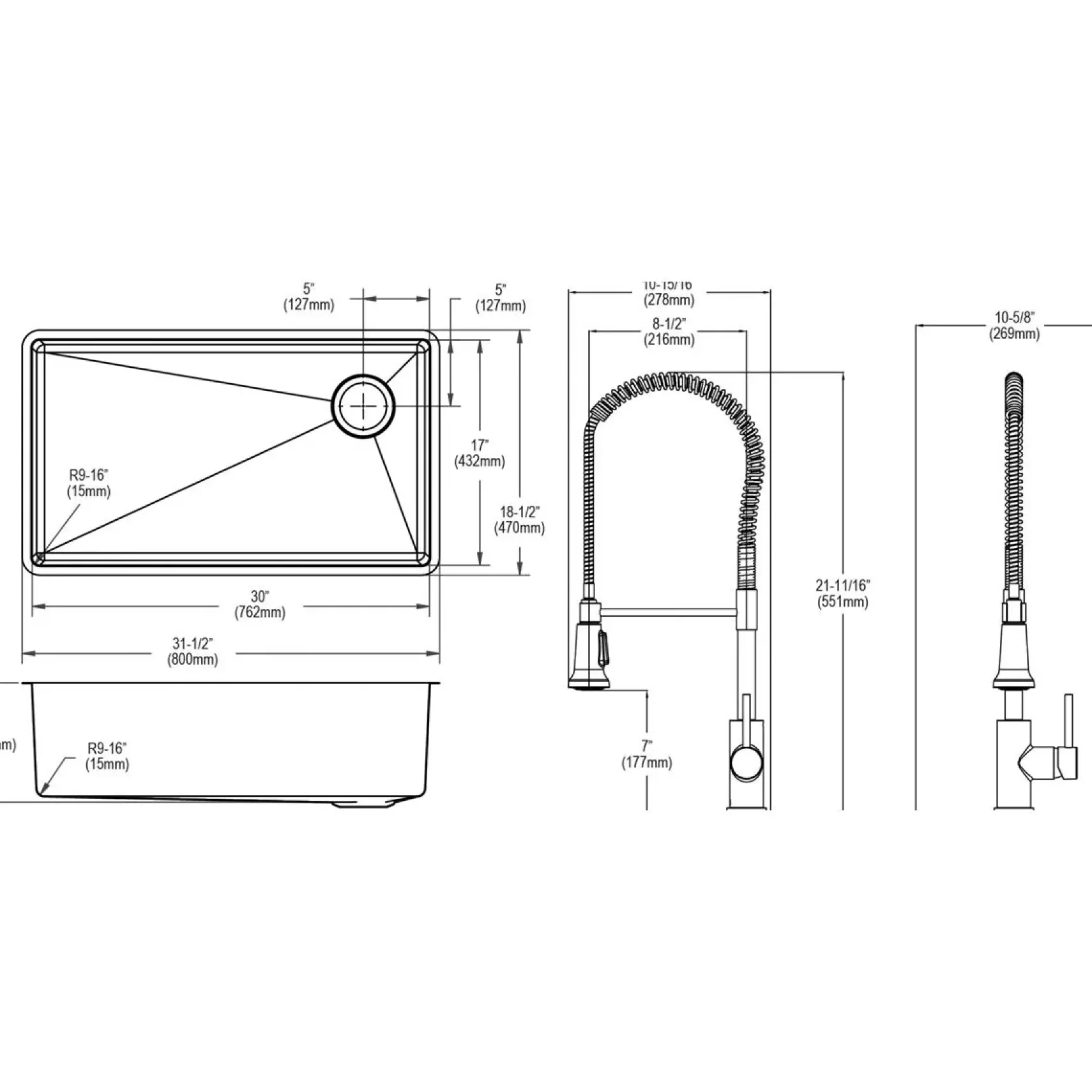 Elkay Crosstown 32" Undermount Stainless Steel Kitchen Sink with Faucet, Polished Satin, 18 Gauge, ECTRU30179RTFBC