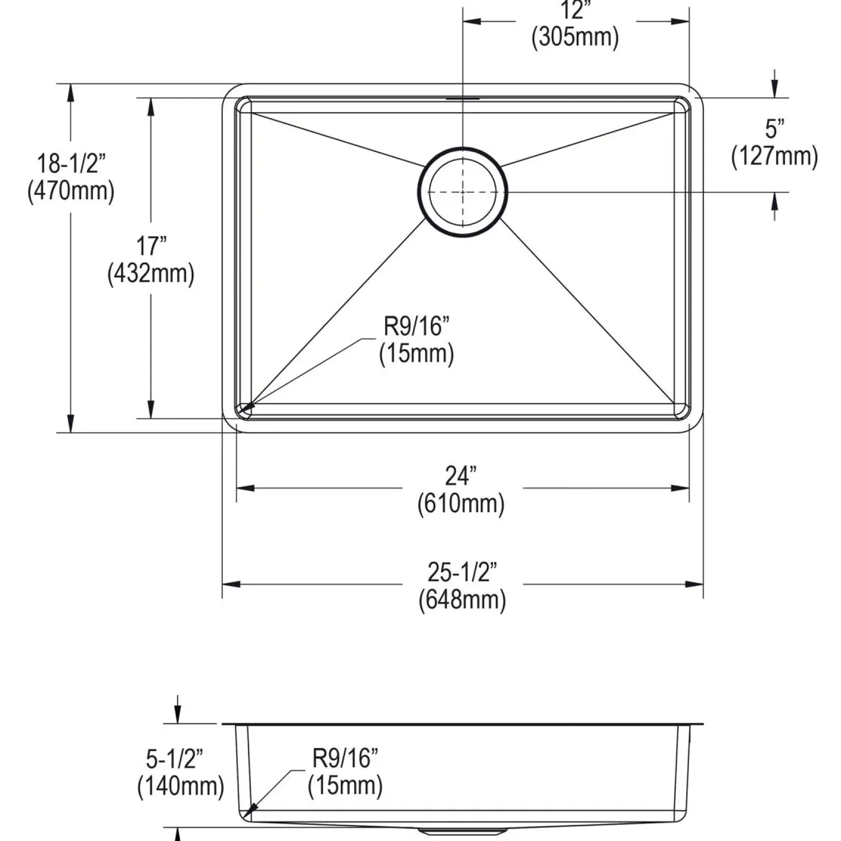 Elkay Crosstown 26" Undermount Stainless Steel ADA Kitchen Sink, Polished Satin, 18 Gauge, ECTRUAD241755