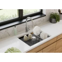 Elkay Crosstown 26" Undermount Stainless Steel Workstation Kitchen Sink Kit with Accessories, Polished Satin, 18 Gauge, ECTRU24169RTWC