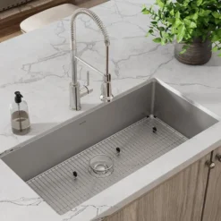 Elkay Crosstown 37" Undermount Stainless Steel Kitchen Sink with Faucet, Polished Satin, 18 Gauge, ECTRU35179TFCBC