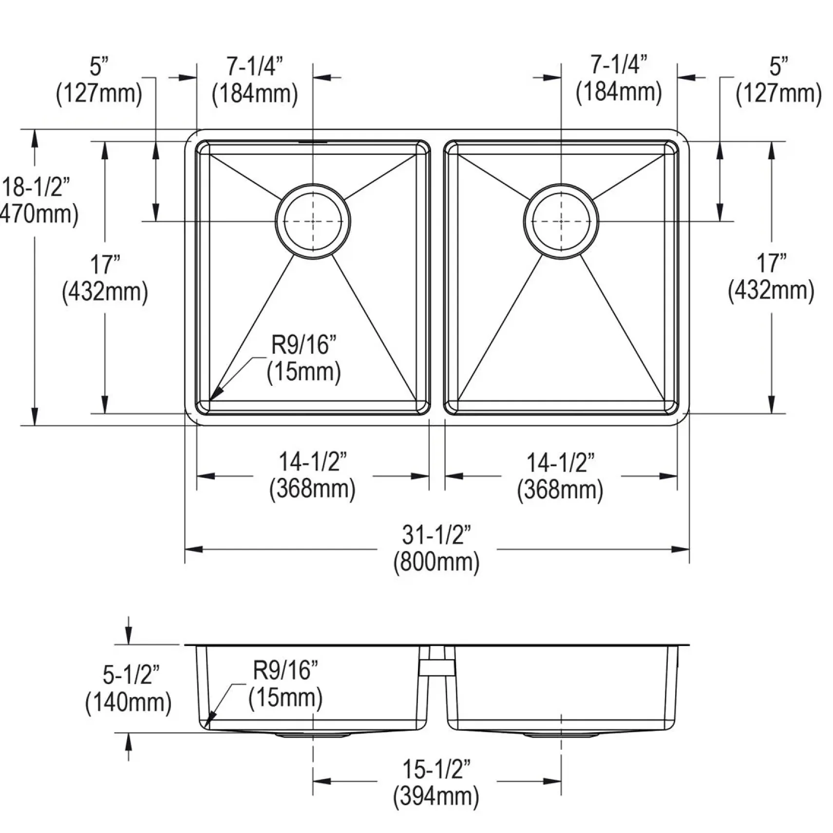 Elkay Crosstown 32" Undermount Stainless Steel ADA Kitchen Sink, 50/50 Double Bowl, Polished Satin, 18 Gauge, ECTRUAD311755