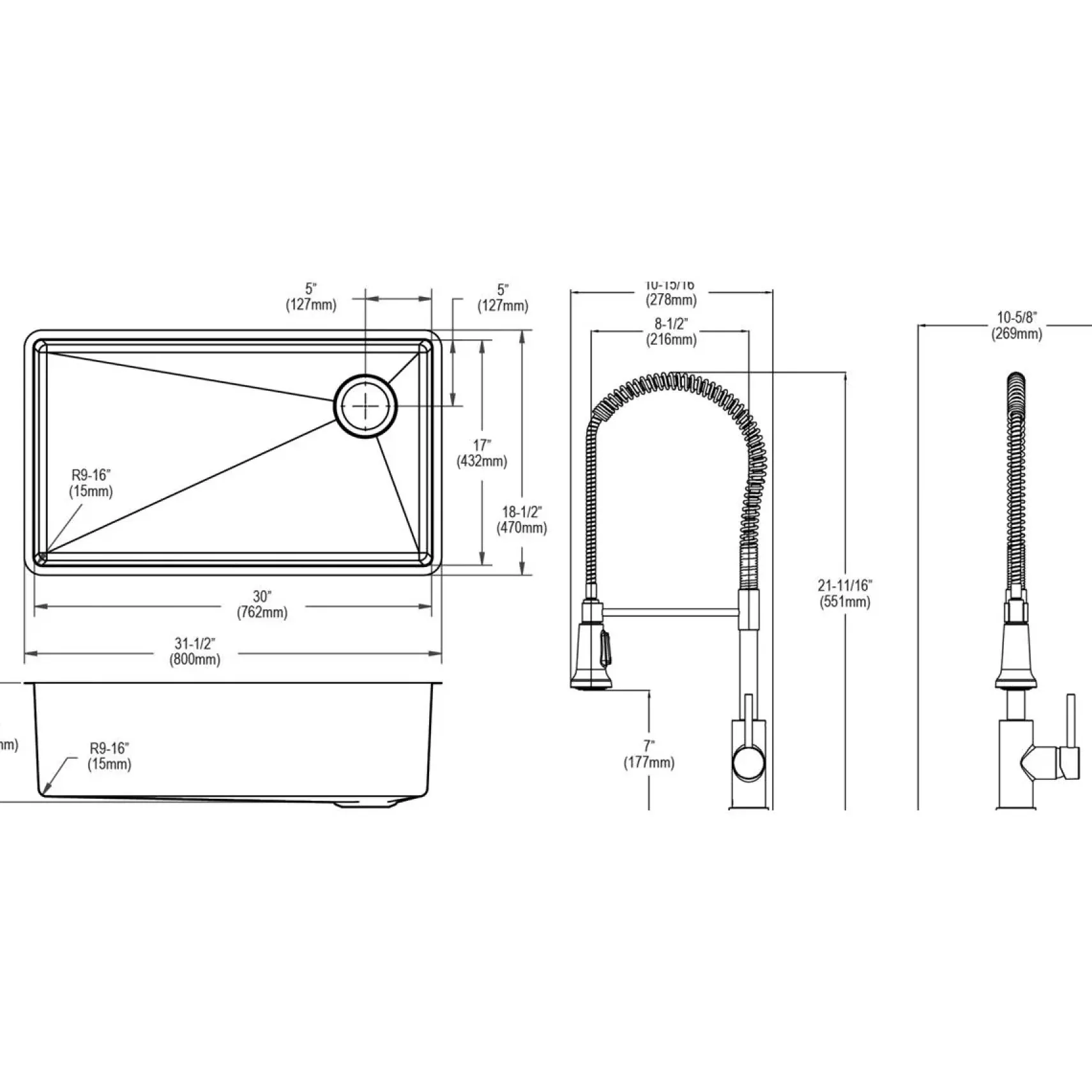 Elkay Crosstown 32" Undermount Stainless Steel Kitchen Sink with Faucet, Polished Satin, 18 Gauge, ECTRU30179RTFMC