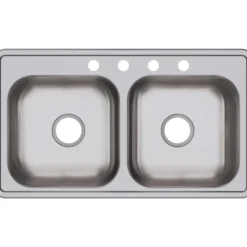 Elkay Dayton 33" Stainless Steel Kitchen Sink, 50/50 Double Bowl, Satin, 4 Faucet Hole, D233194
