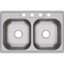 Elkay Dayton 33" Stainless Steel Kitchen Sink, 50/50 Double Bowl, Satin, 4 Faucet Hole, D233214
