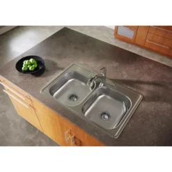 Elkay Dayton 33" Stainless Steel Kitchen Sink, 50/50 Double Bowl, Satin, 4 Faucet Hole, D233214