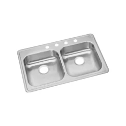 Elkay Dayton 33" Stainless Steel Kitchen Sink, 50/50 Double Bowl, Satin, 3 Faucet Hole, GE233223