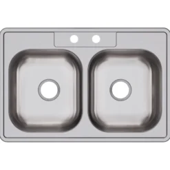 Elkay Dayton 33" Stainless Steel Kitchen Sink, 50/50 Double Bowl, Satin, 2 Faucet Hole, DD233222