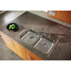 Elkay Dayton 33" Stainless Steel Kitchen Sink, 50/50 Double Bowl, Satin, 4 Faucet Hole, GE233214