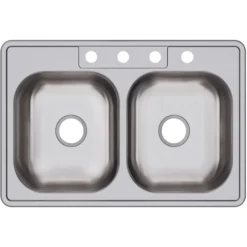 Elkay Dayton 33" Stainless Steel Kitchen Sink, 50/50 Double Bowl, Satin, 4 Faucet Hole, D233224