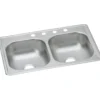 Elkay Dayton 33" Stainless Steel Kitchen Sink, 50/50 Double Bowl, 20 Gauge, Elite Satin, 5 Faucet Hole, DSE233195