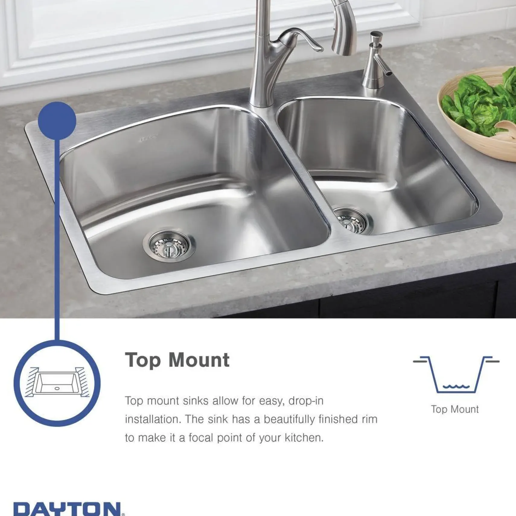 Elkay Dayton 25" Stainless Steel Kitchen Sink, 20 Gauge, Elite Satin, 1 Faucet Hole, DSE125221