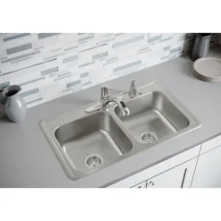 Elkay Dayton 33" Stainless Steel Kitchen Sink, 50/50 Double Bowl, 20 Gauge, Elite Satin, 3 Faucet Hole, DSE233193