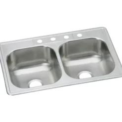 Elkay Dayton 33" Stainless Steel Kitchen Sink, 50/50 Double Bowl, 20 Gauge, Elite Satin, 2 Faucet Hole, DSE233212